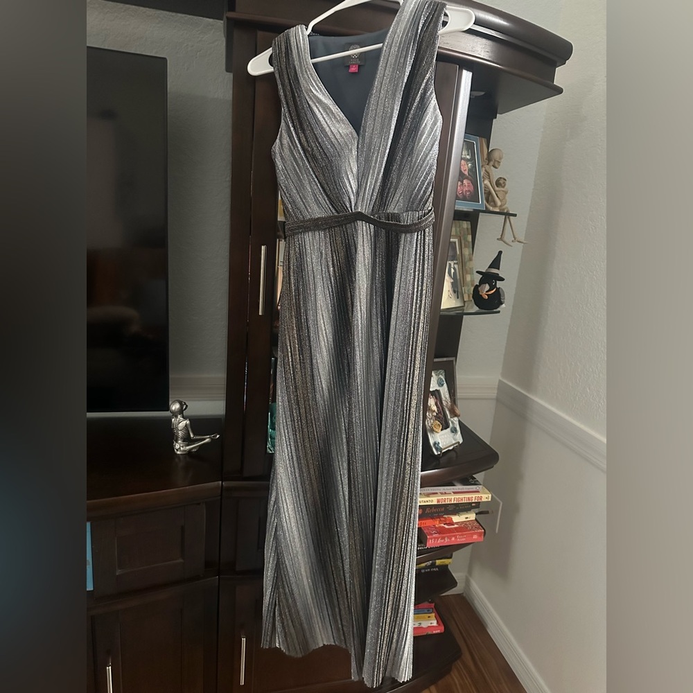 Vince Camuto Silver Striped Maxi Dress
